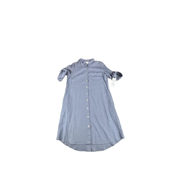 Everlily Button-Down Shirt Dress Roll-Up Sleeves Womens PL Linen Blend Pockets - Picture 9 of 12